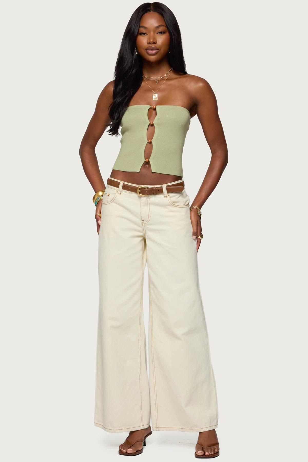 Bead Cut Out Strapless Knit Top Product Image