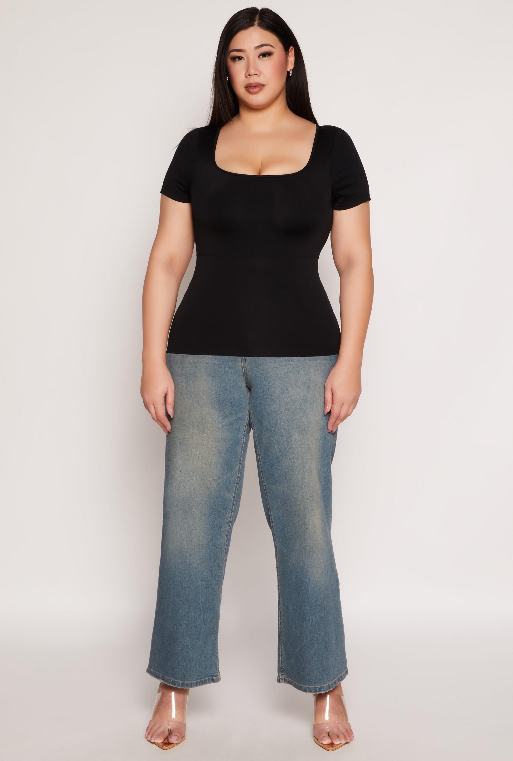 Womens Plus Size Seamless Square Neck Short Sleeve Top Product Image