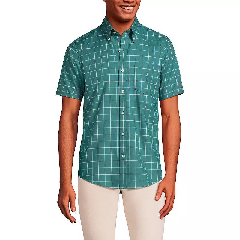 Big & Tall Lands' End No-Iron Button-Down Shirt, Men's, Size: Large Tall, Rain Blue Windowpane Product Image
