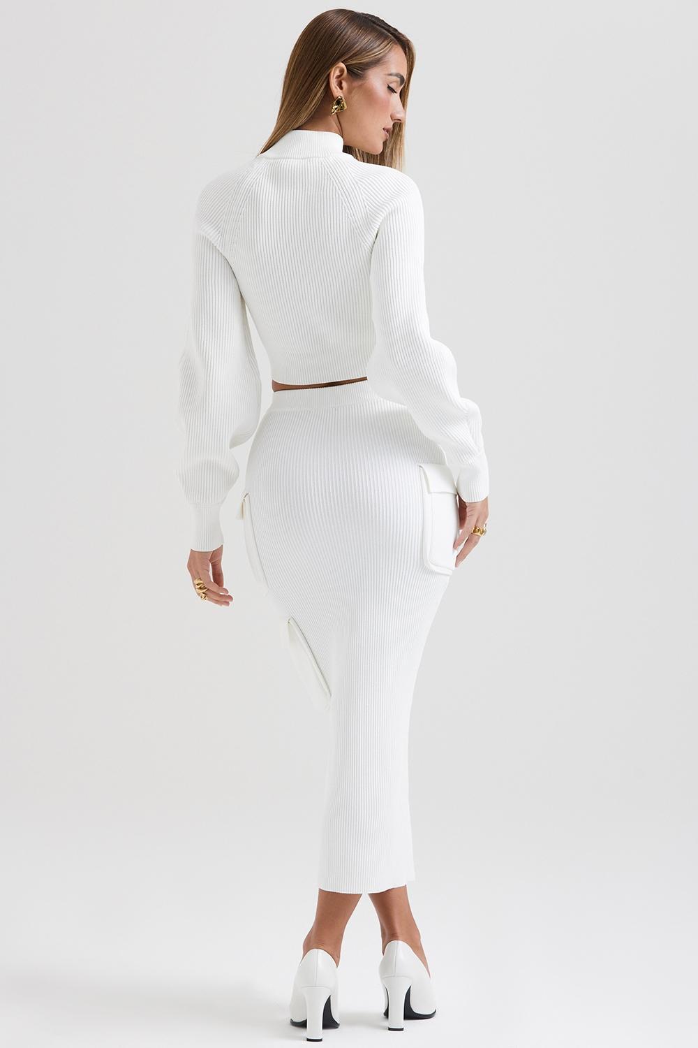 Maeve White Ribbed Knit Cargo Skirt Product Image