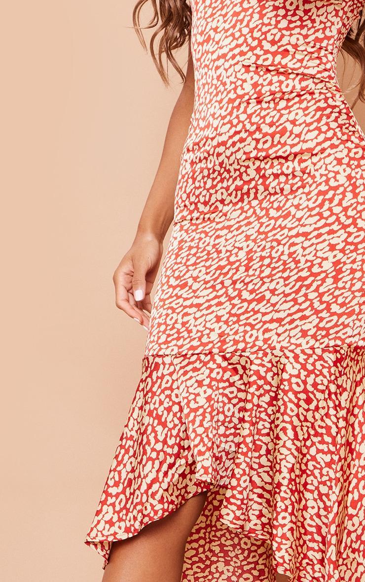 Red Leopard Print Frill Hem Midi Dress Product Image