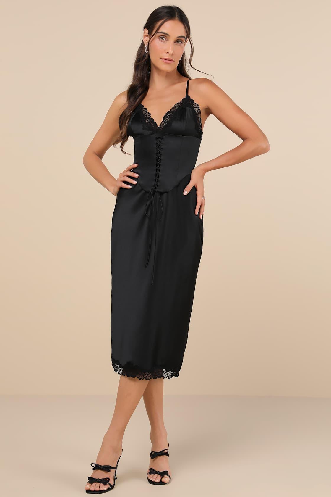 Incredibly Enchanting Black Two-Piece Slip Dress and Corset Set Product Image