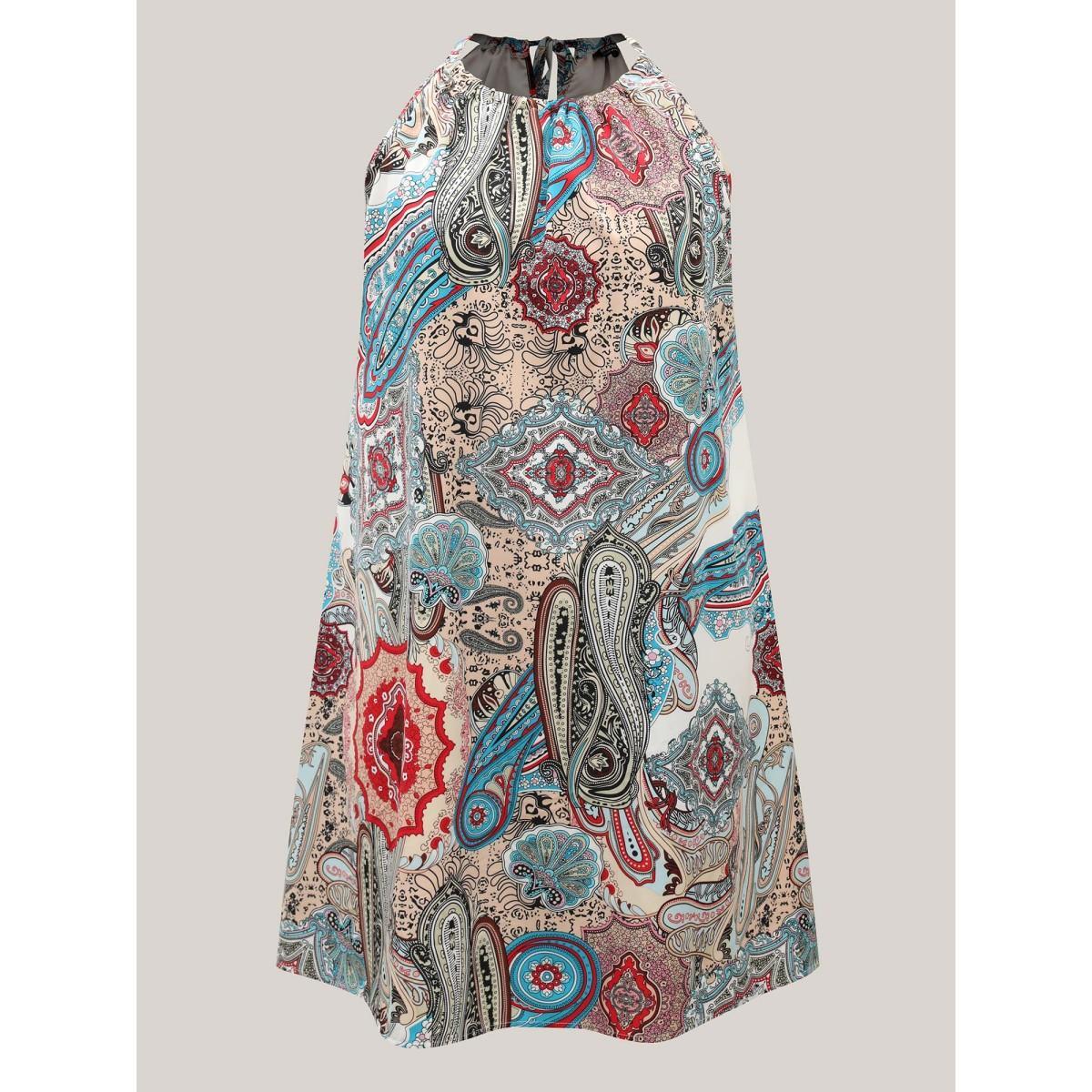 Plus Size Paisley Print Flowy A-Line Midi Dress Multicolor Women Round Neck Sleeveless Curvy BloomChic 12/L Product Image