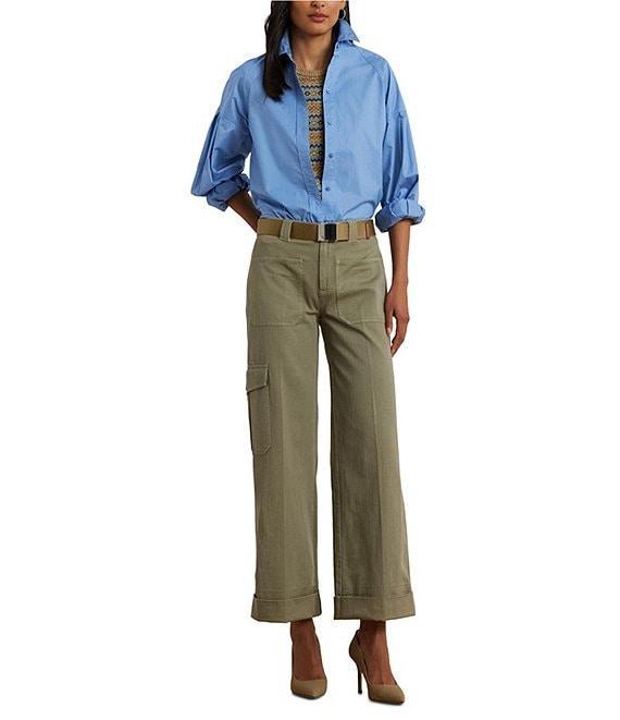 Lauren Ralph Lauren Pleated Cotton Twill Wide Leg Cargo Pants Product Image