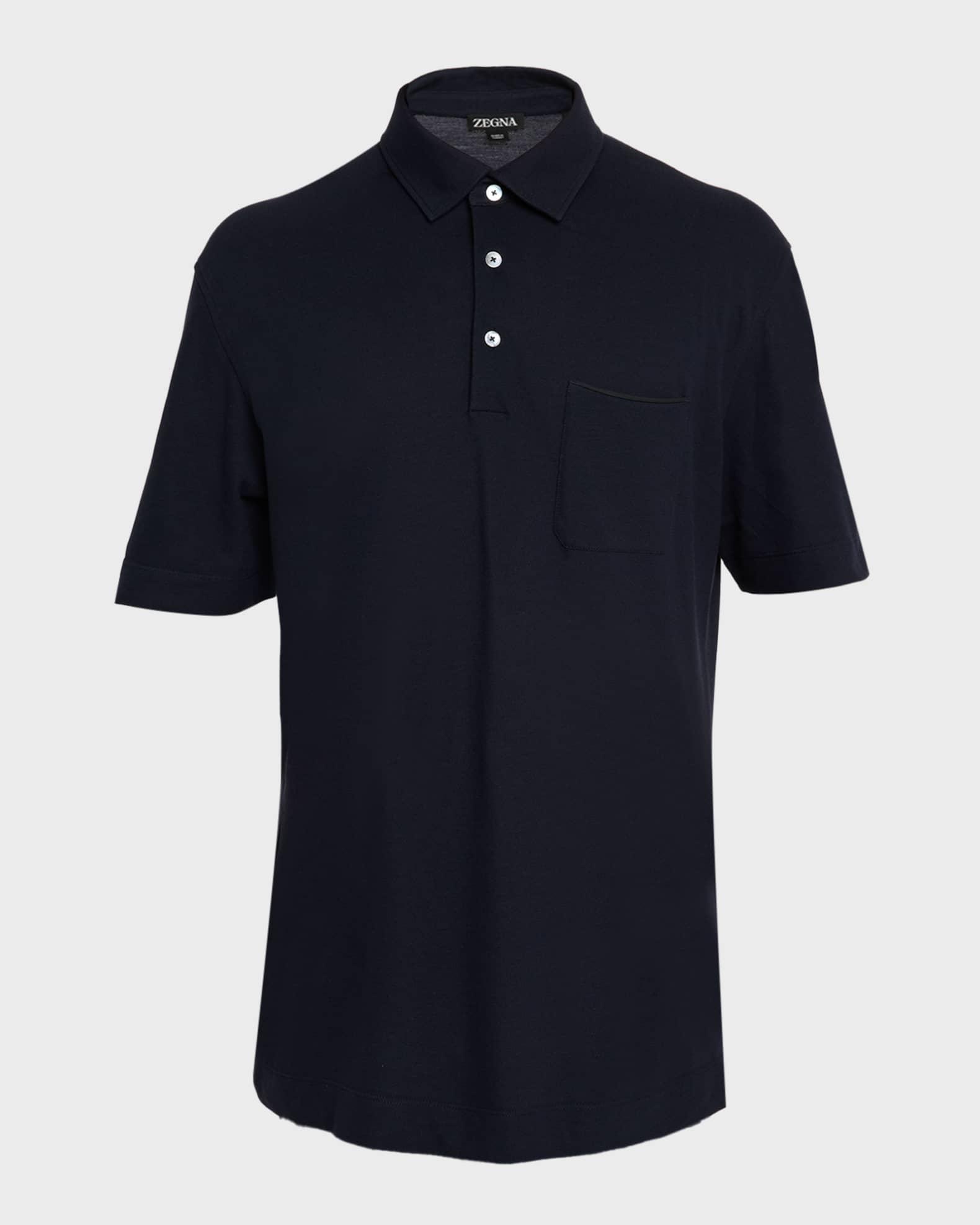 Men's Cotton Polo Shirt with Leather-Trim Pocket Product Image