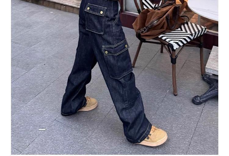 High Waist Straight Leg Cargo Jeans Product Image