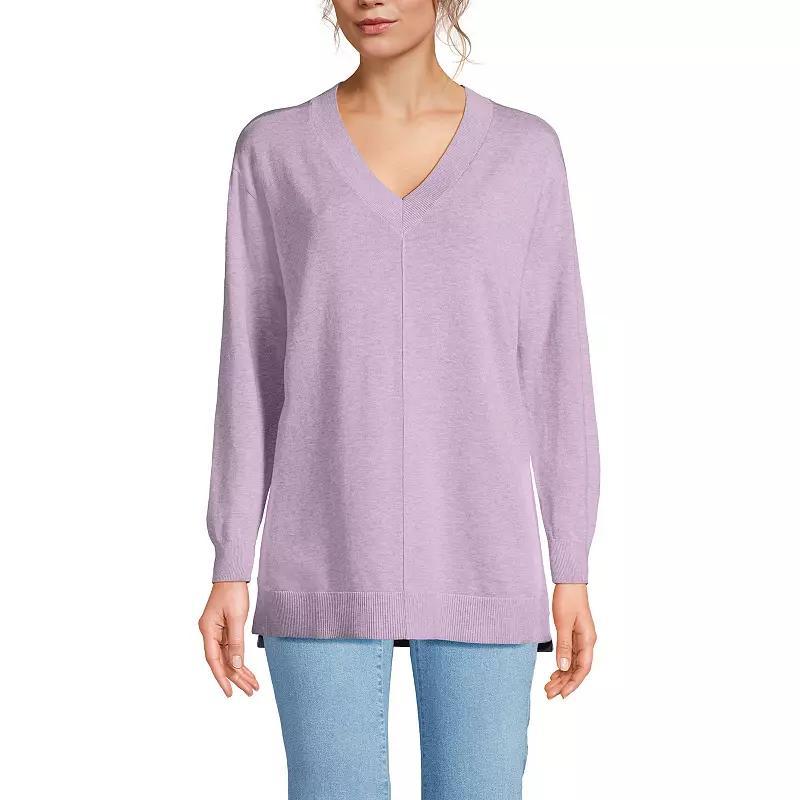 Women's Lands' End Cotton Striped Tunic Sweater, Size: Medium, Light Gray Grey Product Image