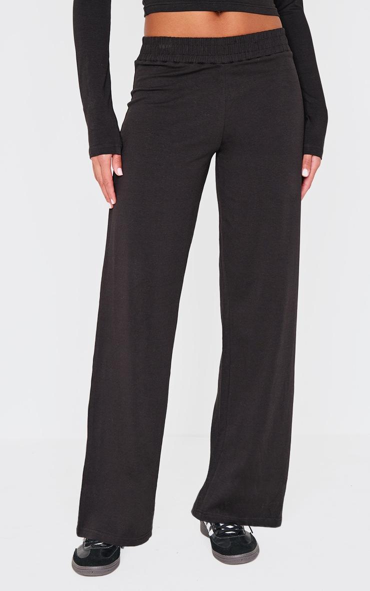 Black Jersey Straight Leg Pants Product Image