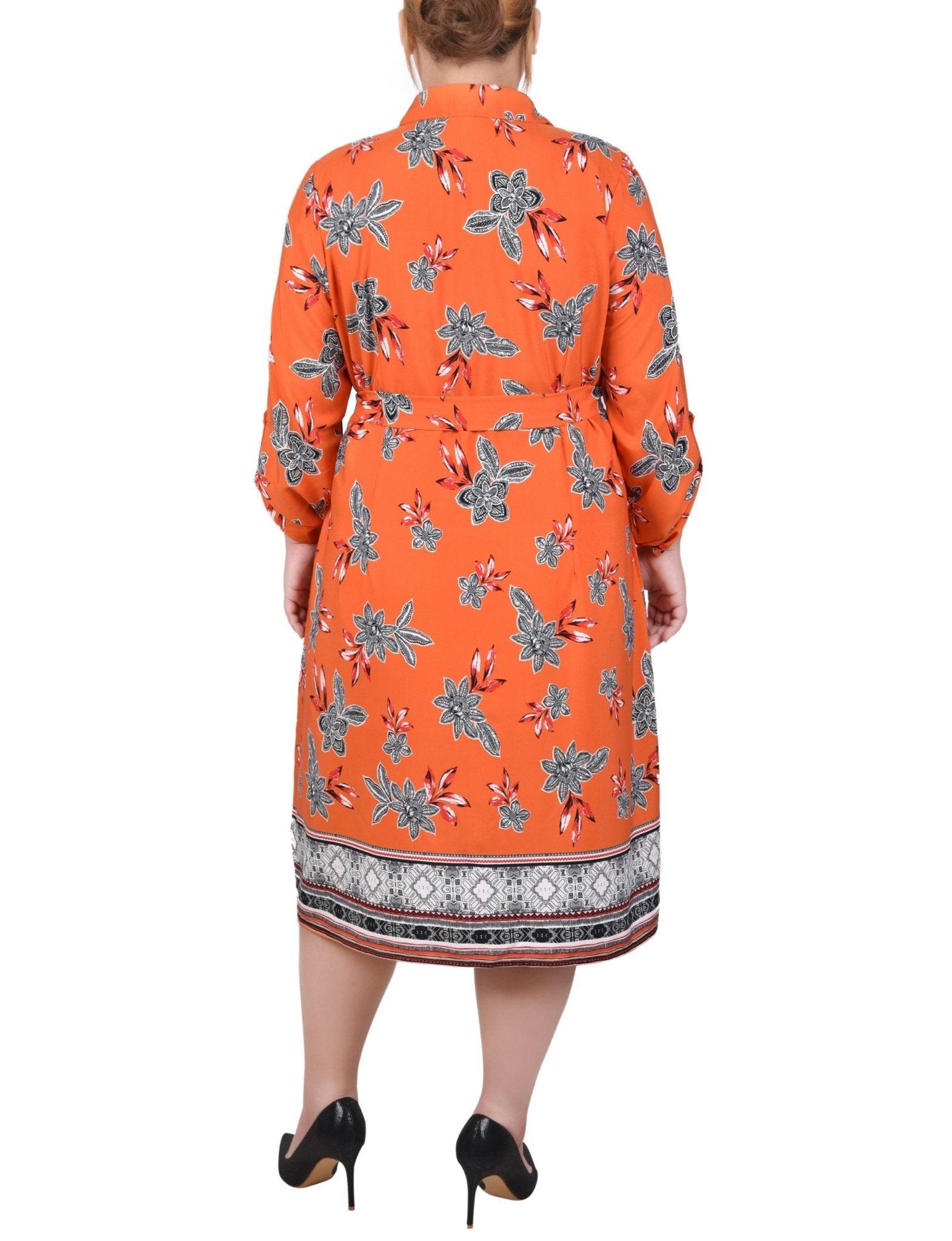 Tiger Romegarden 3/4 Roll Tab Sleeve Belted Shirtdress - Plus Product Image