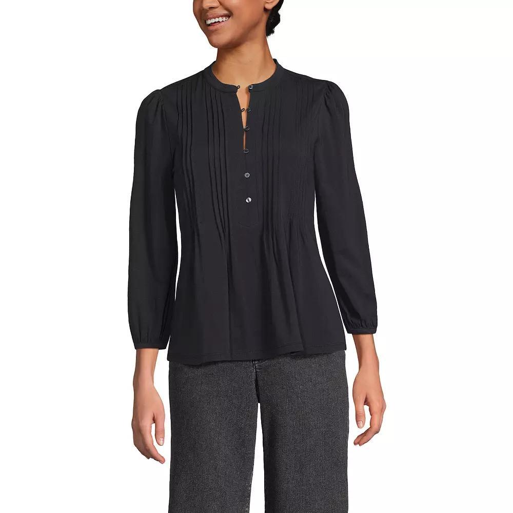 Women's Lands' End Lightweight Jersey Button Pintuck Top, Size: XL, Ivory Pink Blossoms Product Image