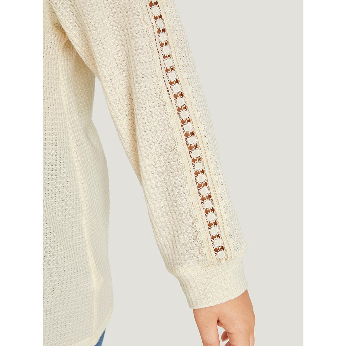 Plus Size Solid Crochet Lace V Neck Sweatshirt Women Ivory Elegant Lace V-neck Dailywear Sweatshirts BloomChic 30/6X Product Image