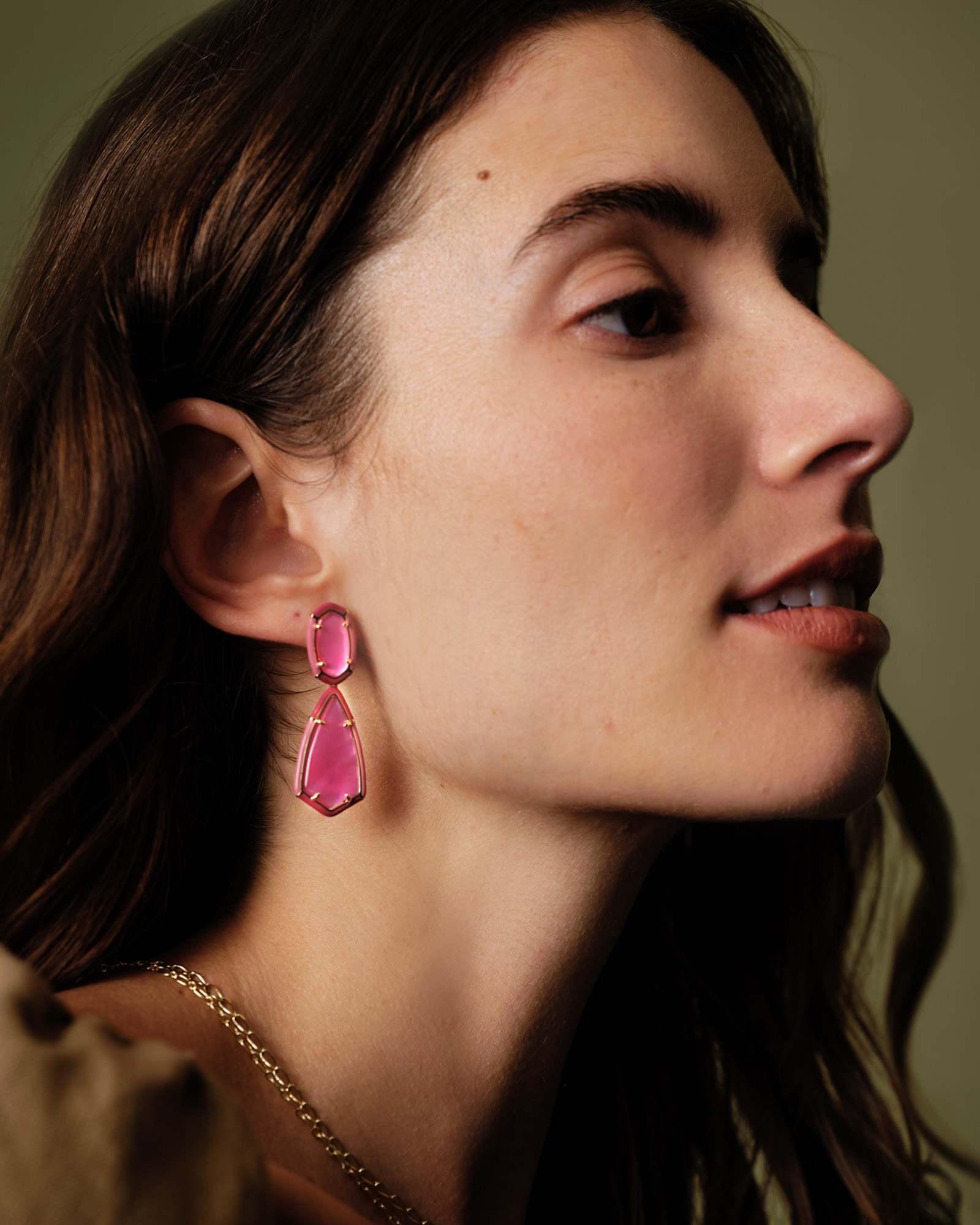 Camry Gold Enamel Frame Statement Earrings in Natural Mother-of-Pearl Product Image