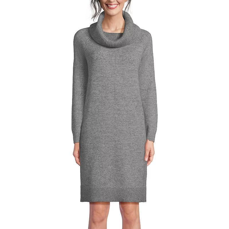 Women's Lands' End Cozy Lofty Cowlneck Sweater Dress, Size: Large, Vicuna Grey Product Image