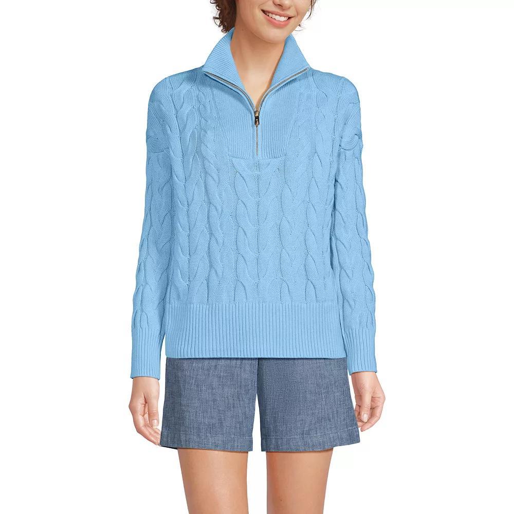 Women's Lands' End Drifter Cable Quarter Zip Sweater, Size: XL, Fresh Ivory Stripe Product Image
