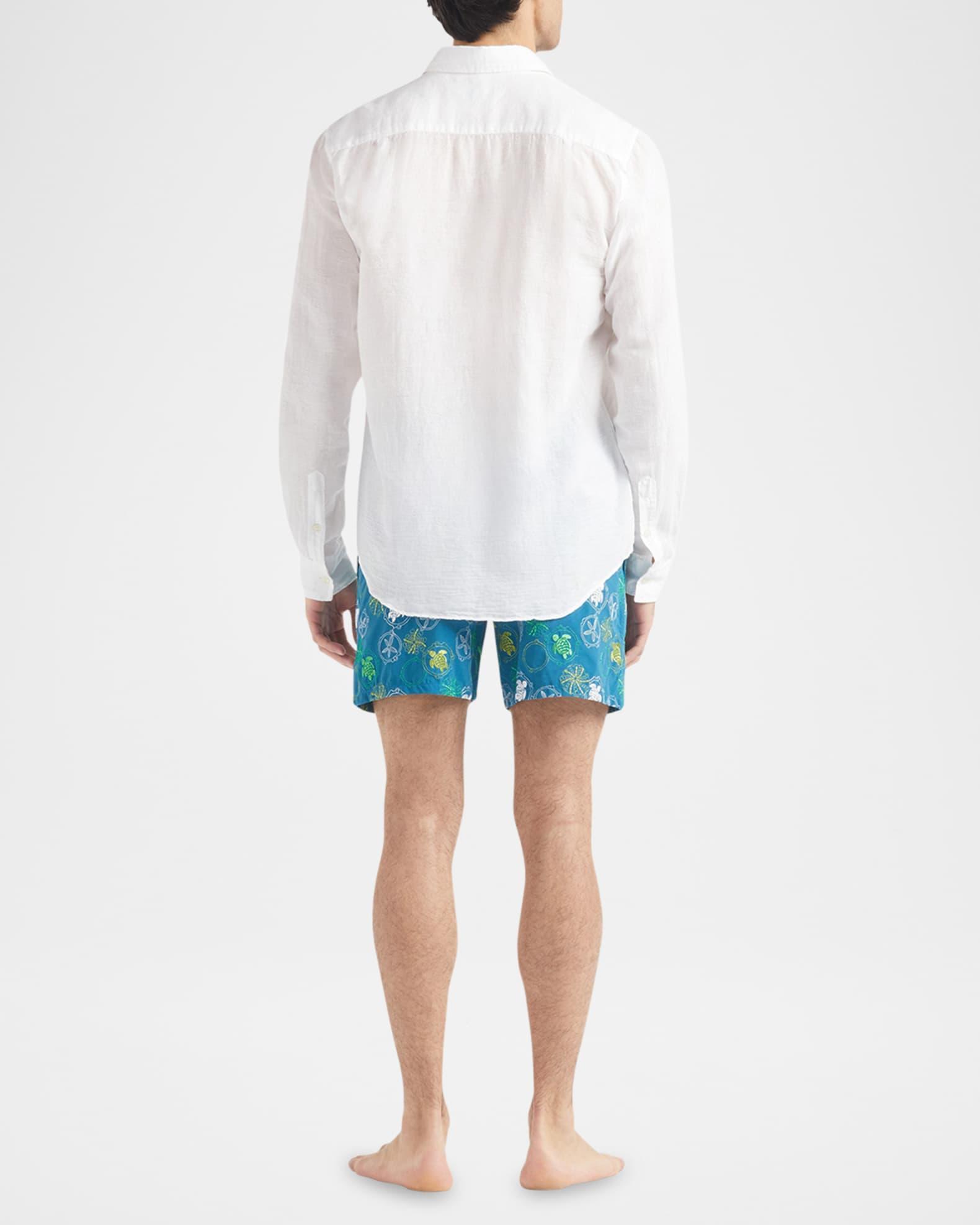 Men's Cotton-Linen Solid Sport Shirt Product Image