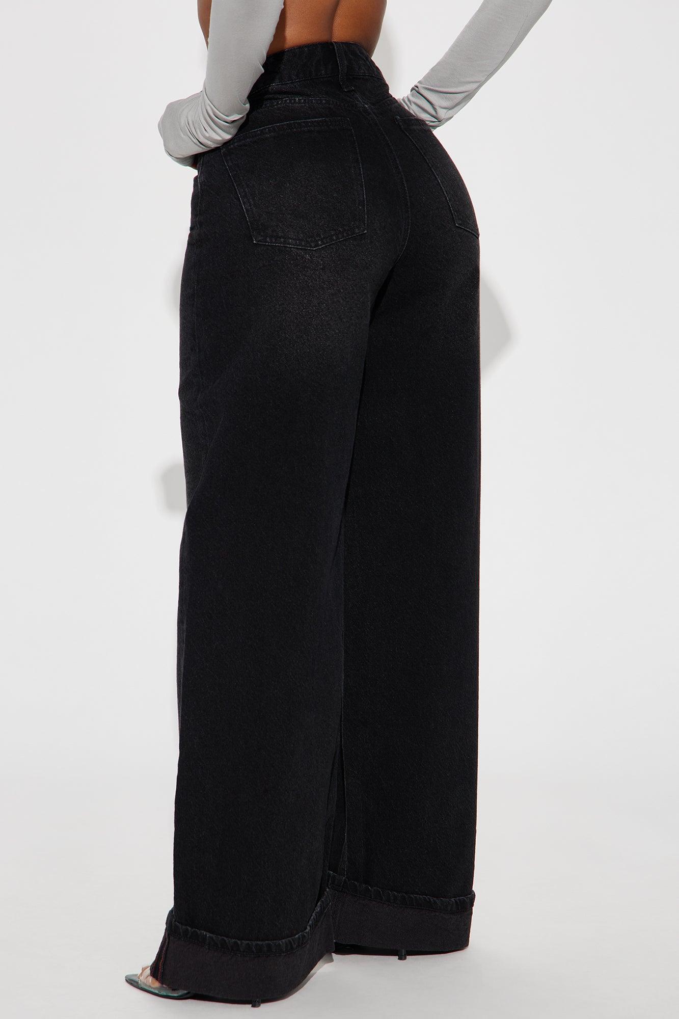 Anika Cuffed Wide Leg Jeans - Black Wash Product Image
