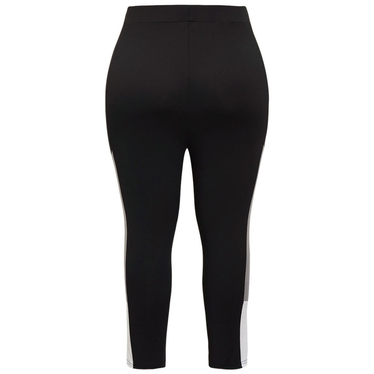 Plus Size Contrast Side Skinny Leggings Women Black Casual High stretch Skinny High Rise Dailywear Leggings BloomChic 30/6X Product Image