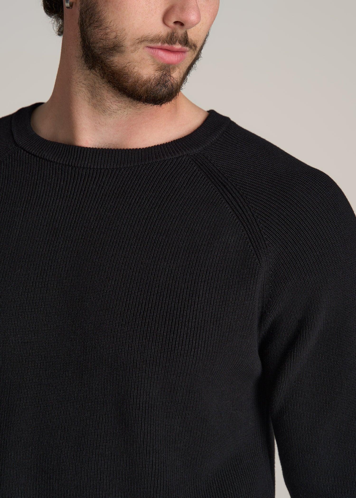 Textured Heavy Knit Sweater for Tall Men in Black Male Product Image