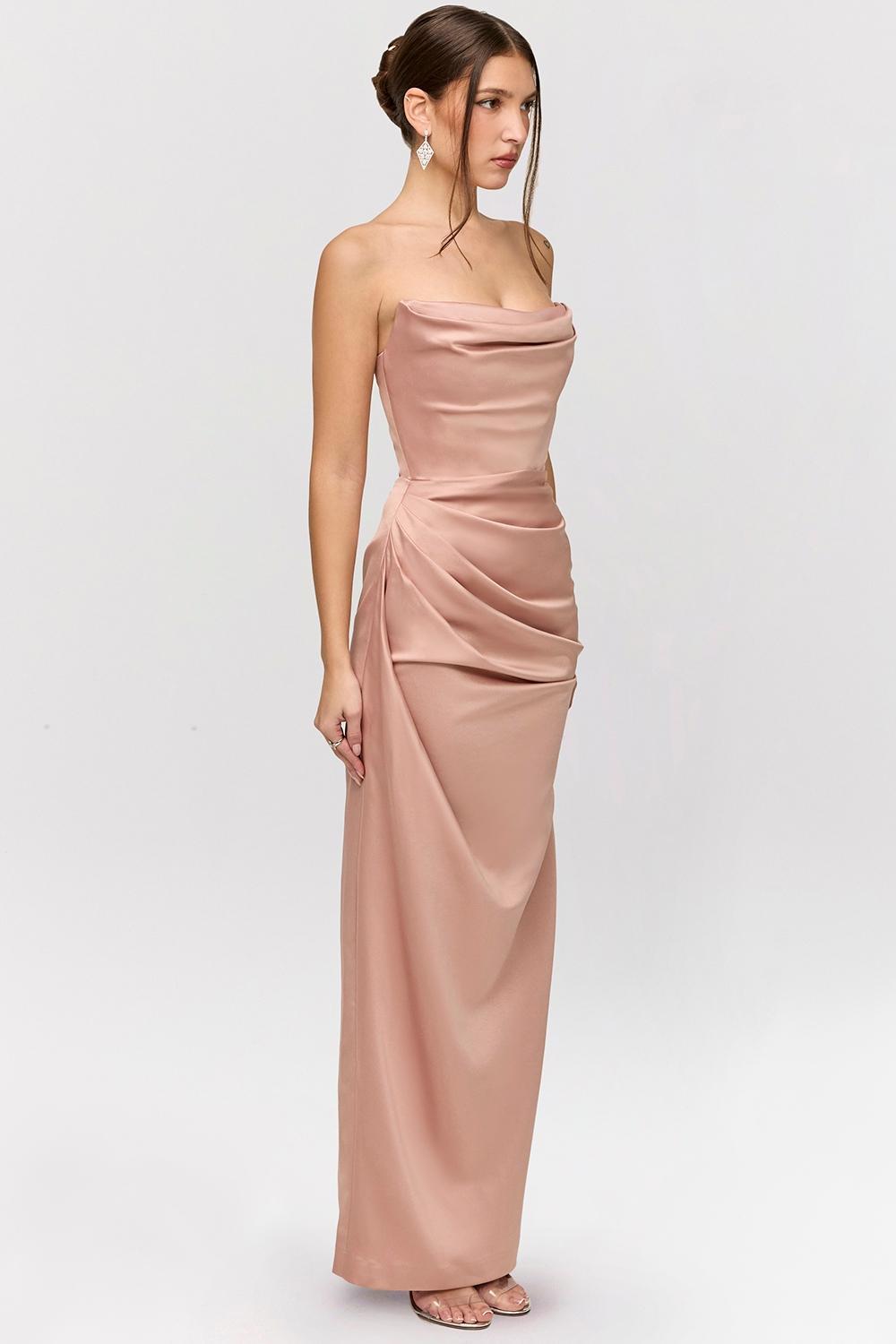 Adrienne Blush Satin Strapless Gown Product Image