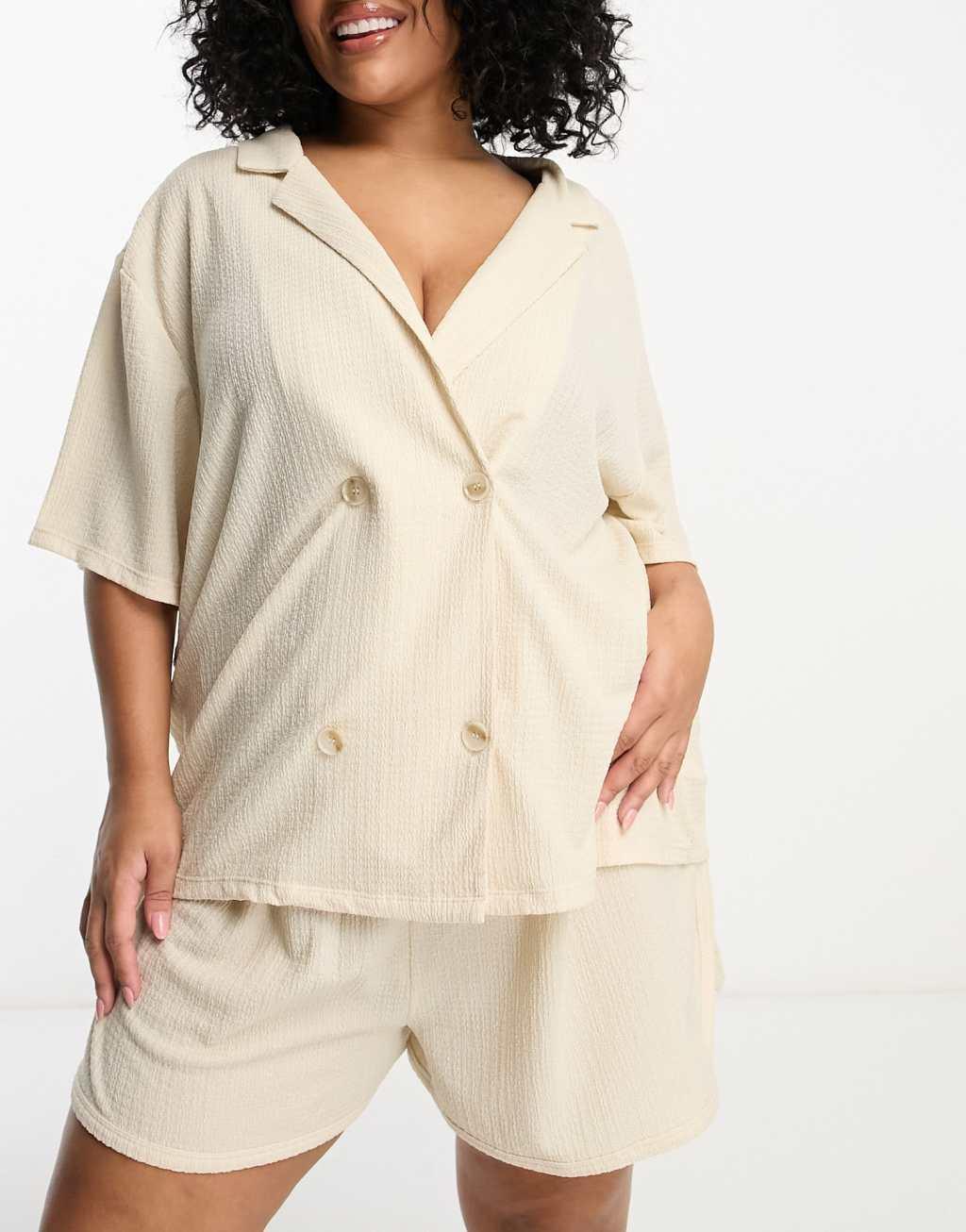 Loungeable Curve boxy pajama shirt and running short set Product Image