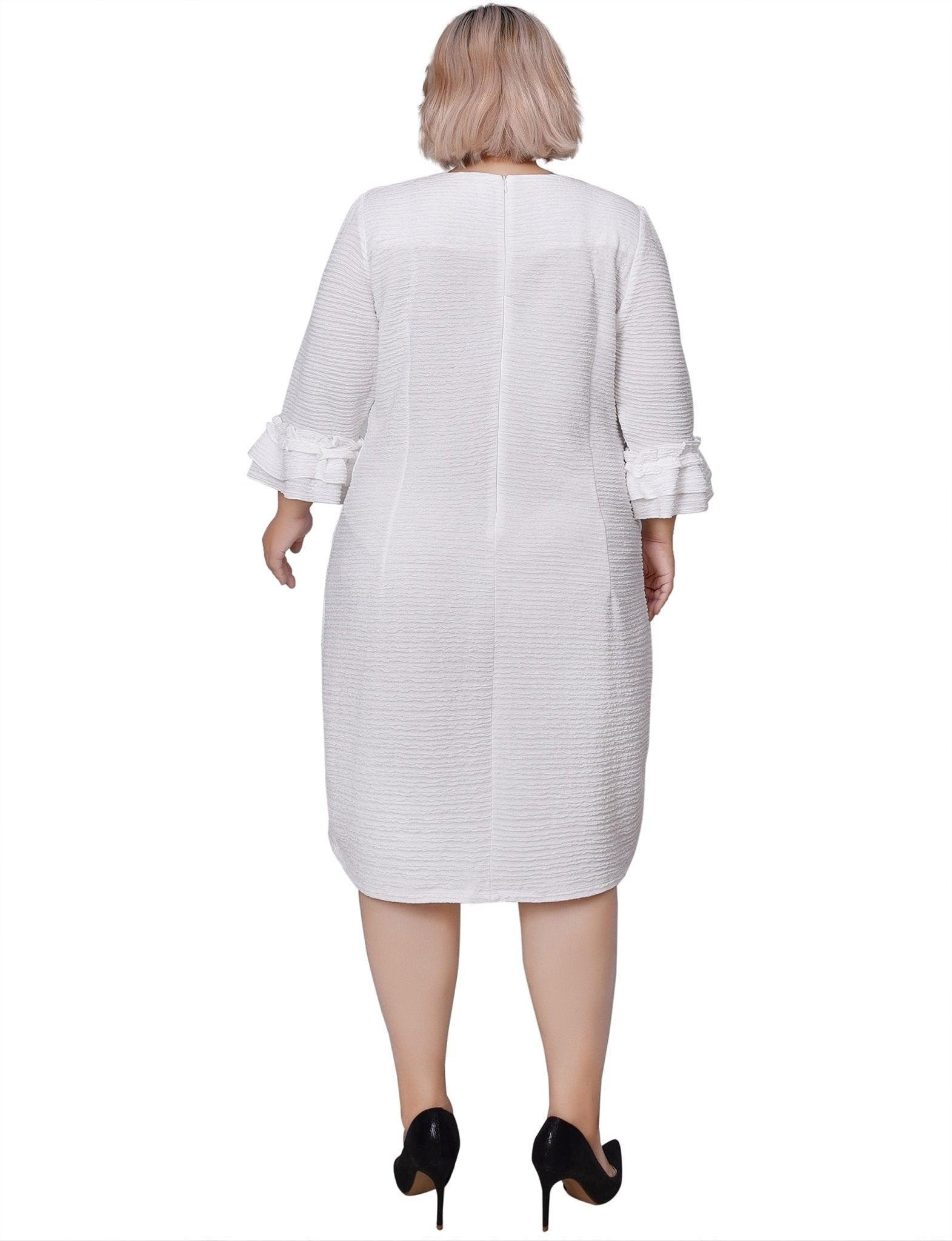 White 3/4 Sleeve Textured Knit Dress - Plus Product Image
