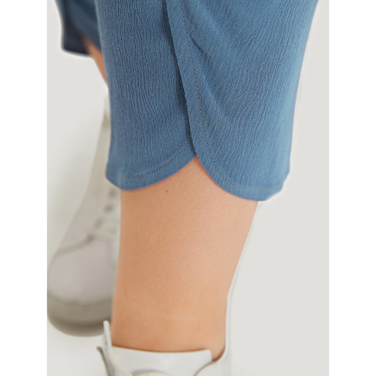 Plus Size Solid Pocket Elastic Waist Wrap Hem Pants Women Stone Casual High Rise Dailywear Pants BloomChic 14-16/1X Product Image