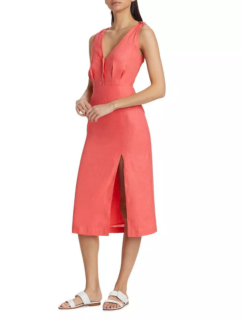 Shana Linen V-Neck Midi-Dress Product Image