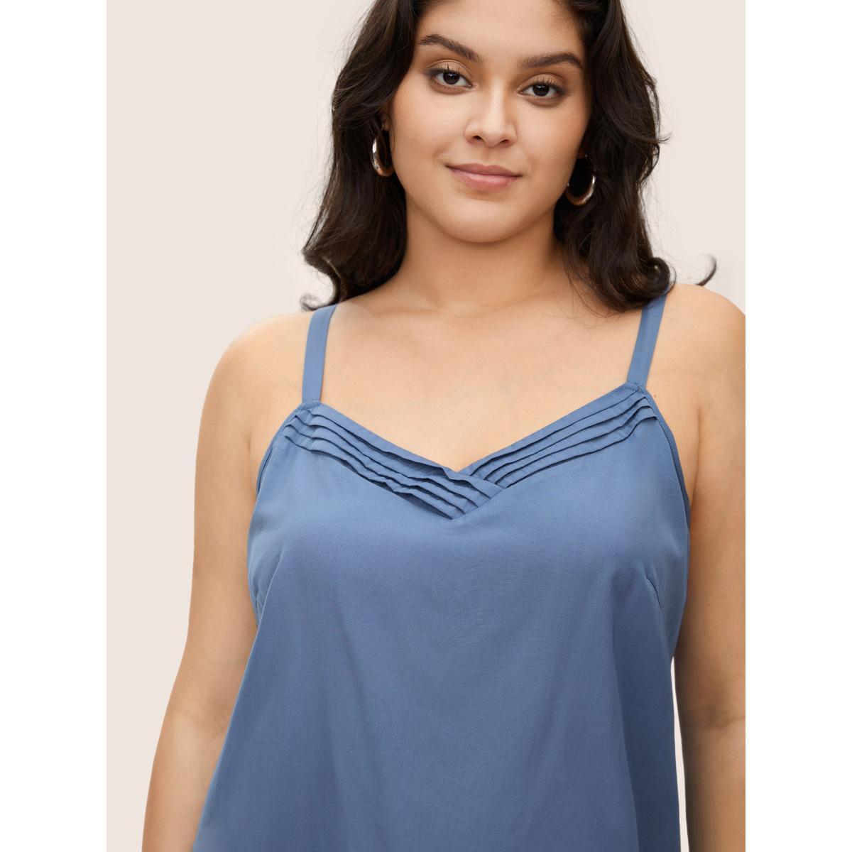 Plus Size Supersoft Essentials Pleated Adjustable Straps Cami Top Women Aegean Casual Pleated V-neck Everyday Tank Tops Camis BloomChic 12/L Product Image