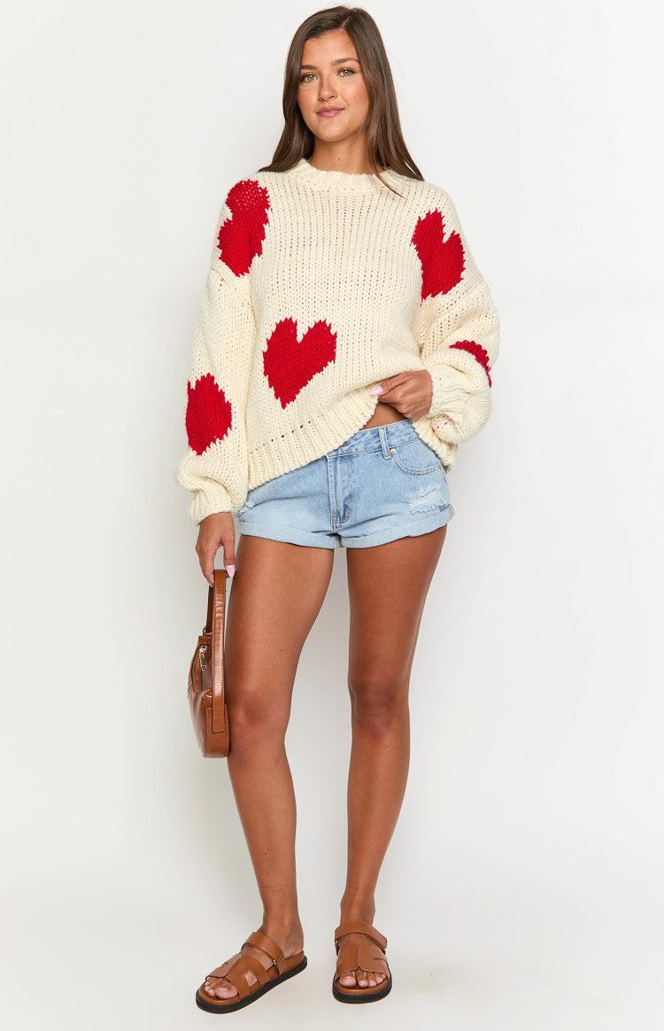 Chandi Cream Heart Chunky Knit Sweater Product Image