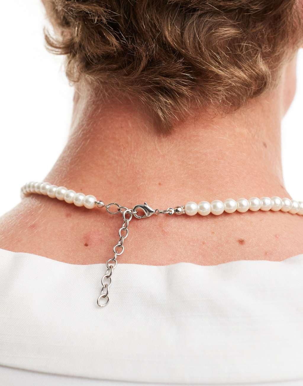 ASOS DESIGN short 6mm glass faux pearl necklace in white  Product Image