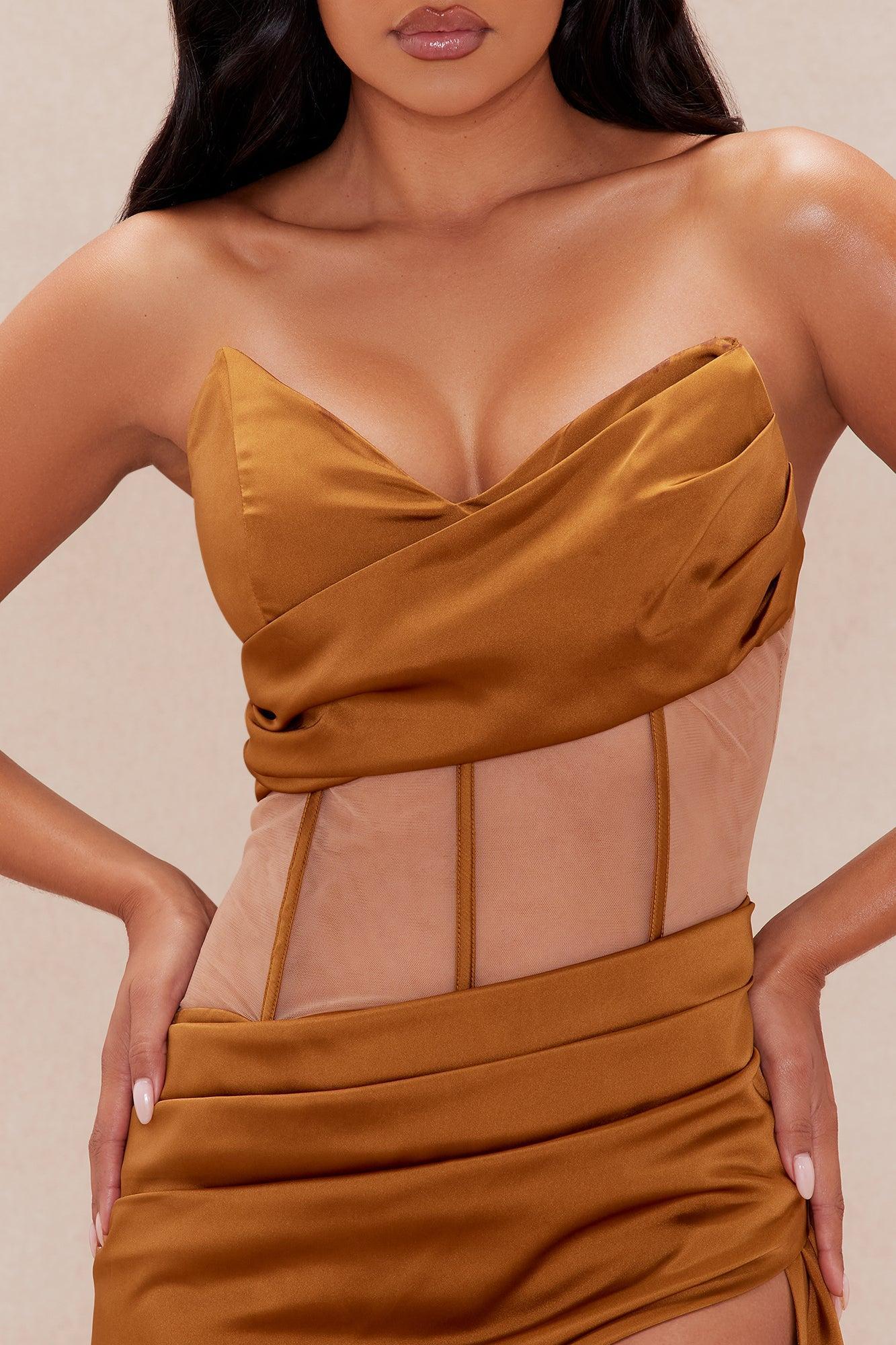 Gala Satin Corset Maxi Dress - Copper Product Image