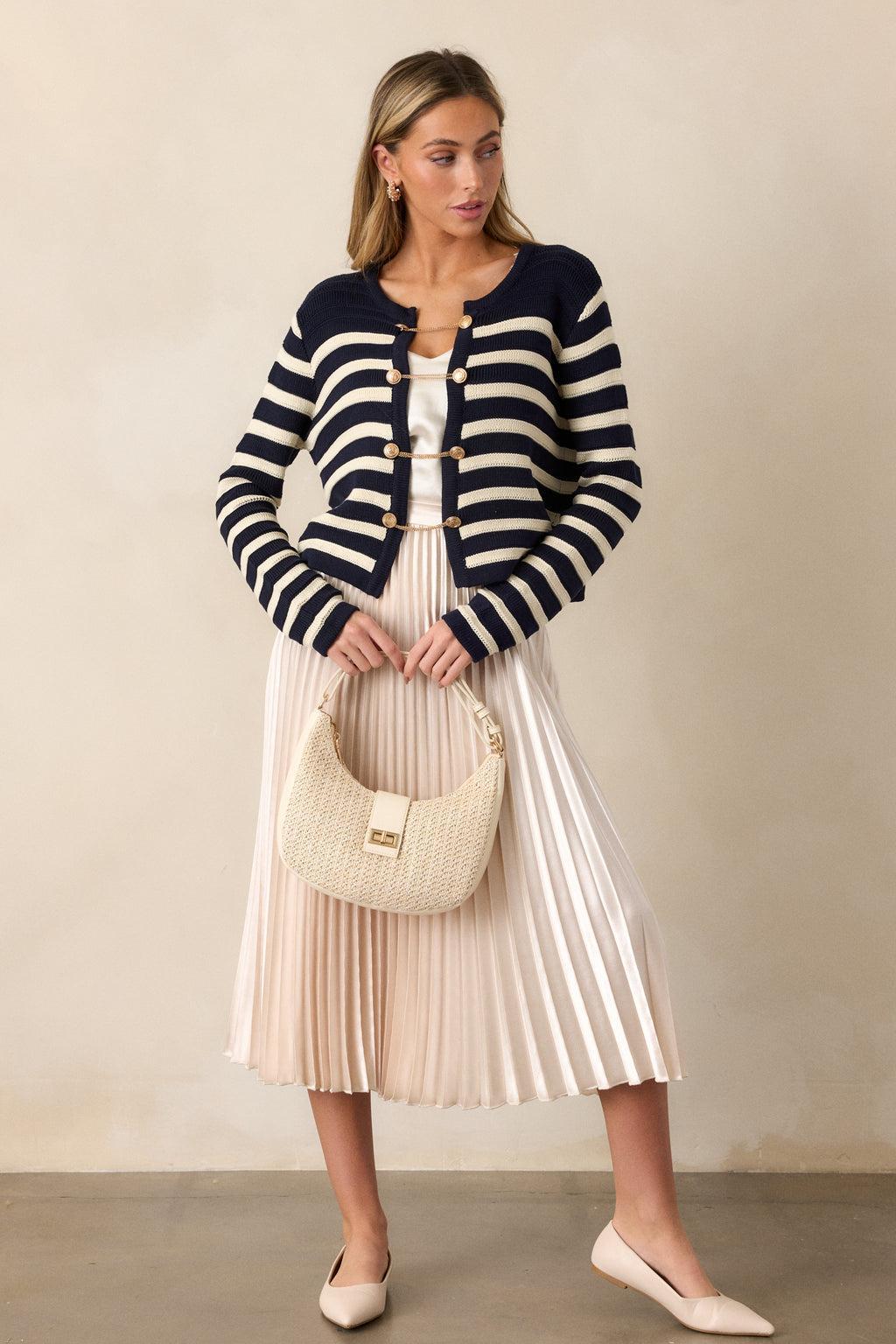 Harborside Hideaway Navy & White Stripe Cardigan Product Image