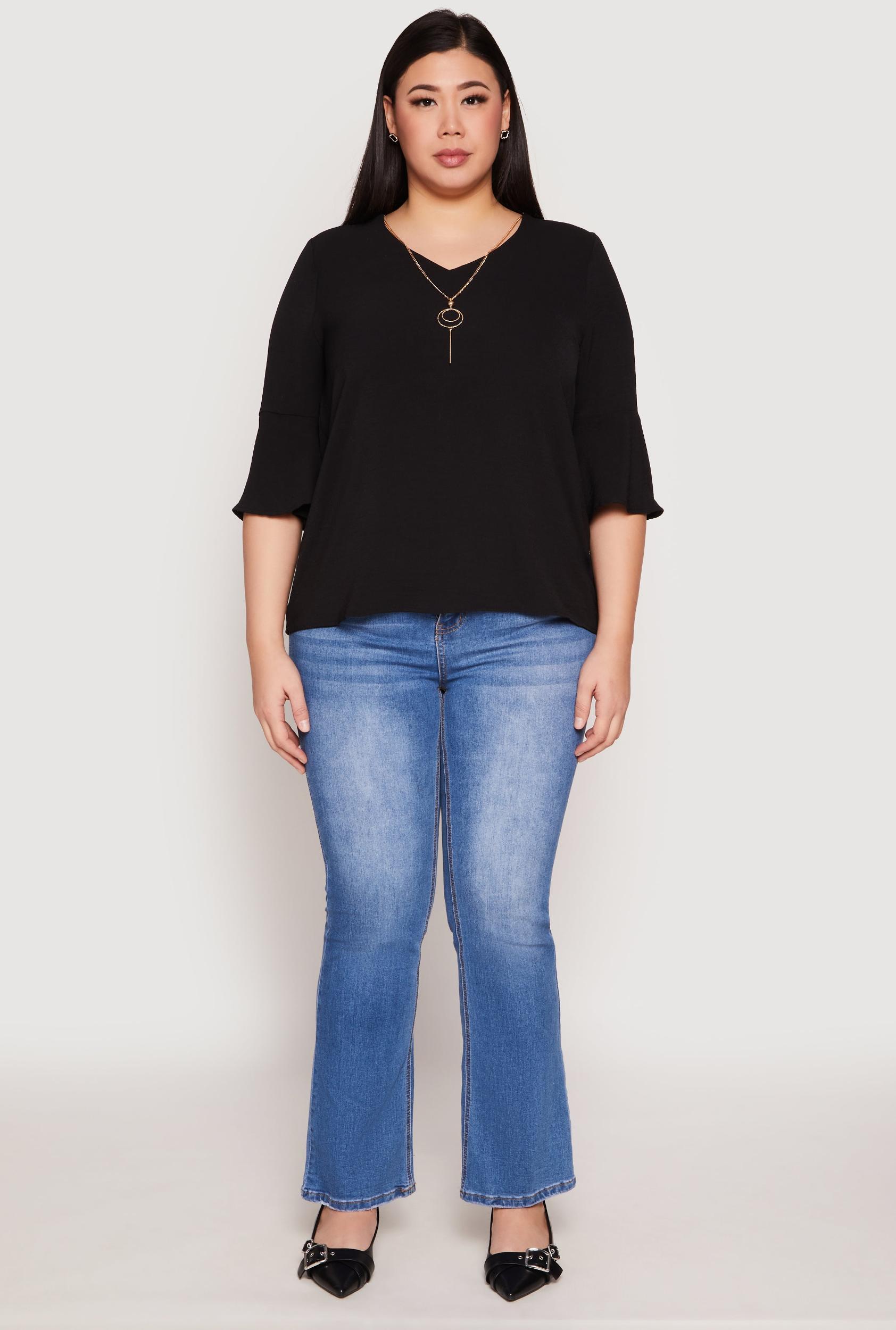 Womens Plus Size Airy Quarter Bell Sleeve Blouse Product Image