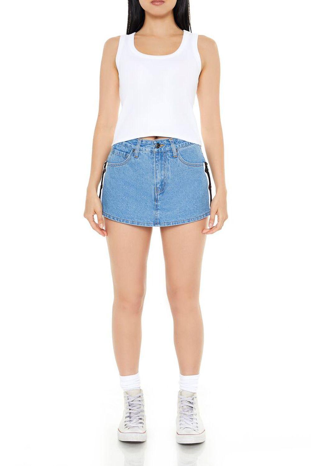 Varsity-Striped Denim Skort | Forever 21 Product Image
