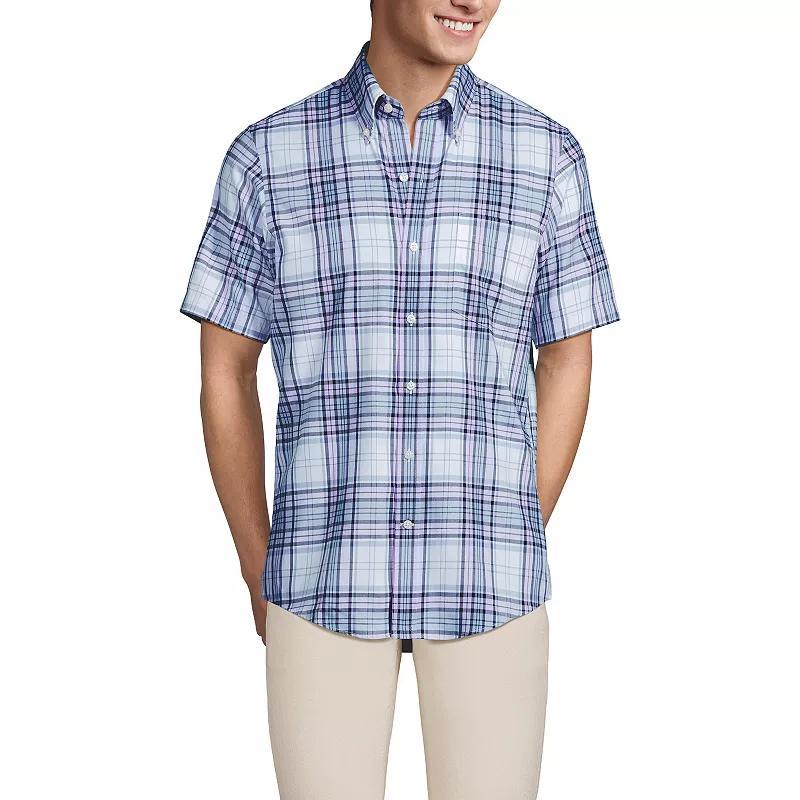 Big & Tall Lands' End No-Iron Button-Down Shirt, Men's, Size: Large Tall, Rain Blue Windowpane Product Image