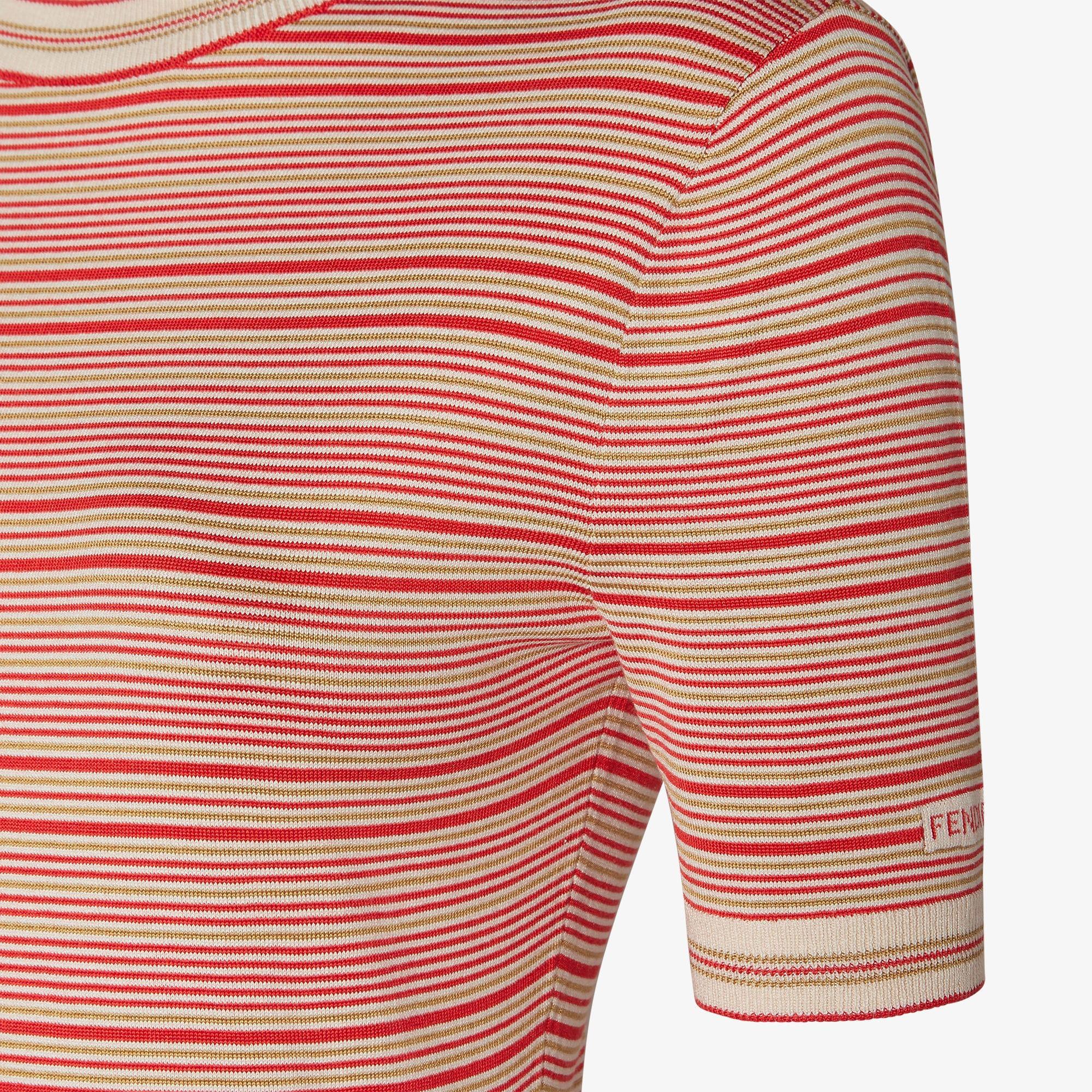 DressRed and beige striped cotton and silk dress Product Image