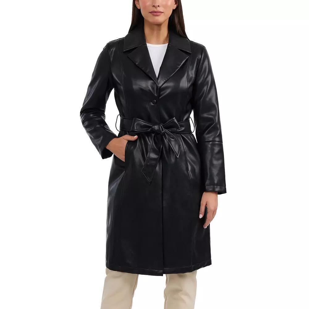 Women's Badgley Mischka Villy Faux Leather Trench Coat, Size: Medium, Black Product Image