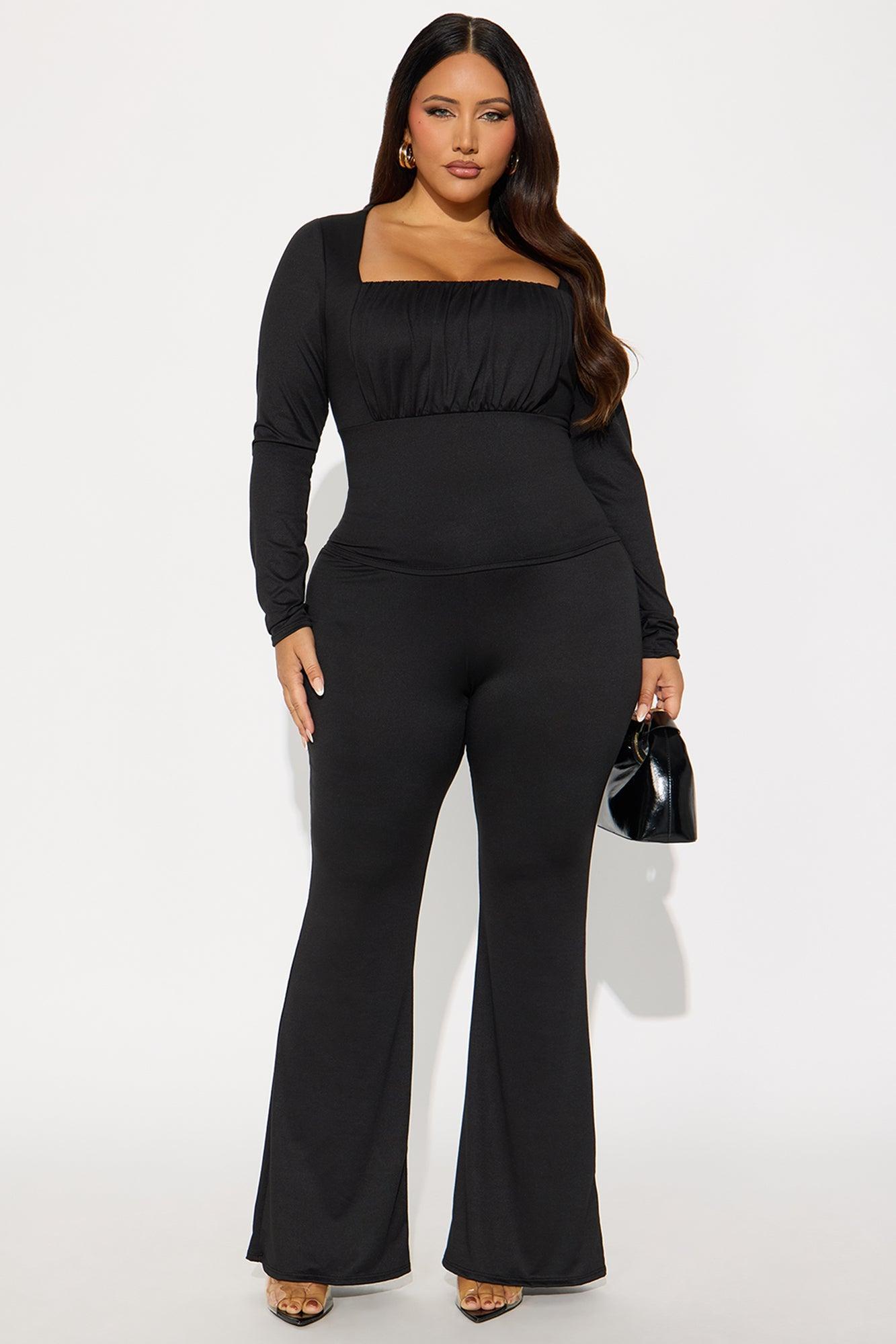 Making Moves Long Sleeve Flare Leg Pant Set - Black Product Image