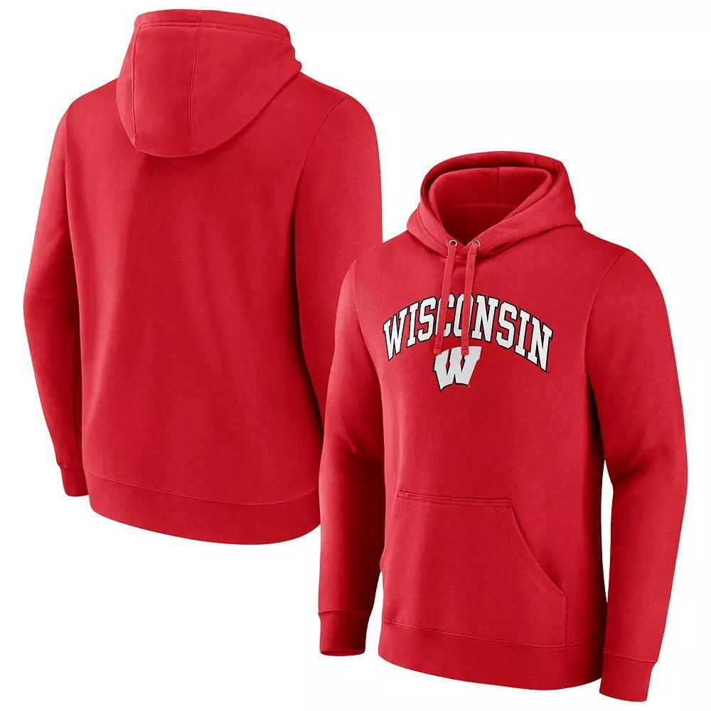 Men's Fanatics Red Wisconsin Badgers Arched Logo Pullover Hoodie, Size: Medium Product Image
