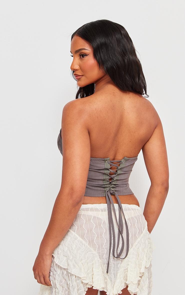 Grey Lace Up Back Cropped Corset Product Image