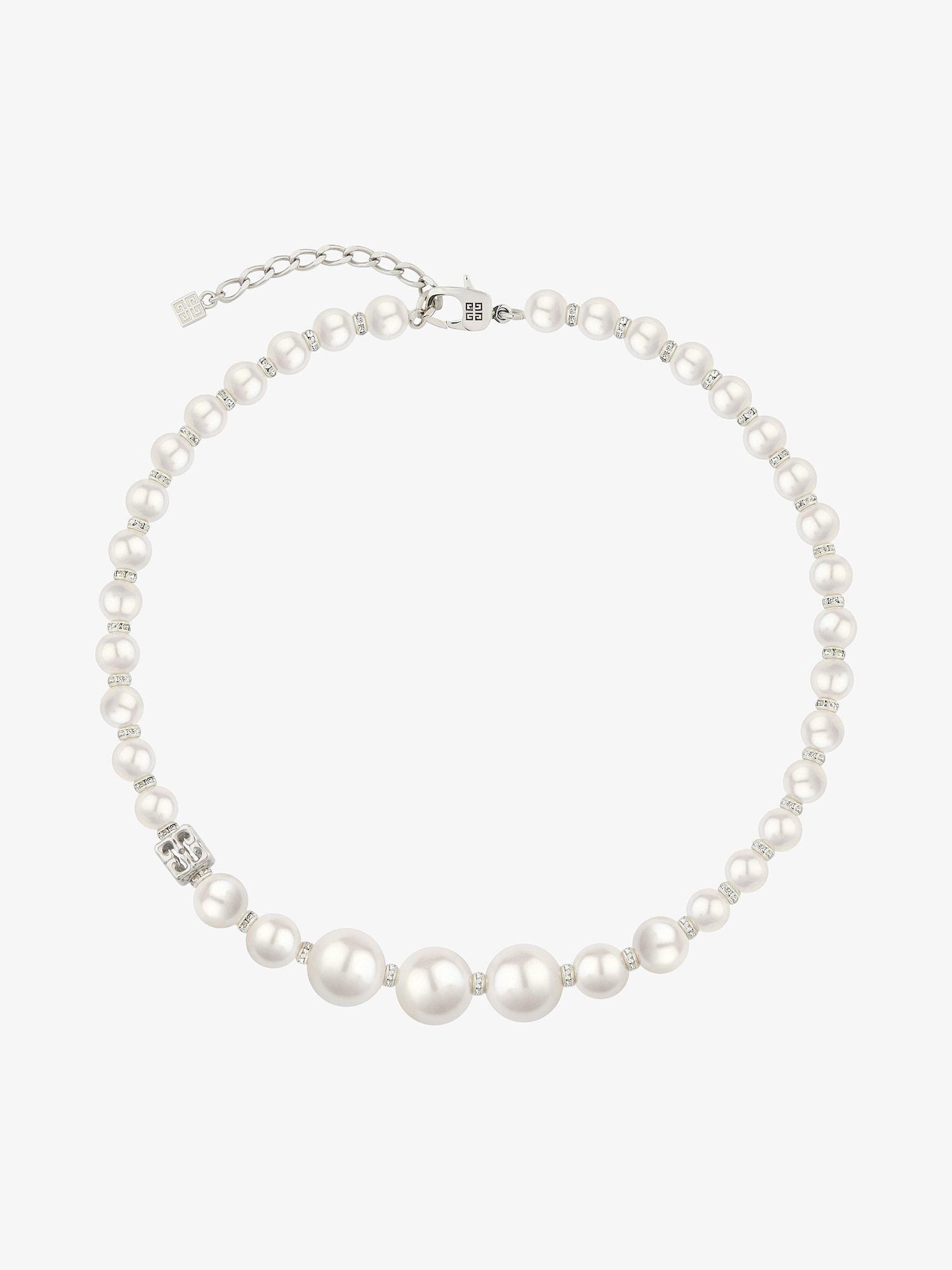 Pearl necklace in metal with crystals Product Image