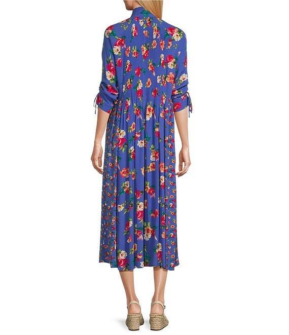 John Mark Floral Wire Neck Cinch Tie Sleeve Button Front Midi Dress Product Image