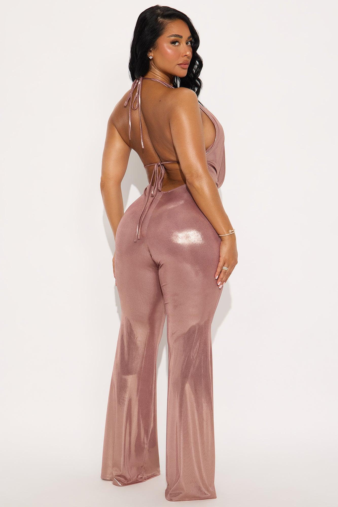 Mia Metallic Halter Jumpsuit - Rose Gold Product Image