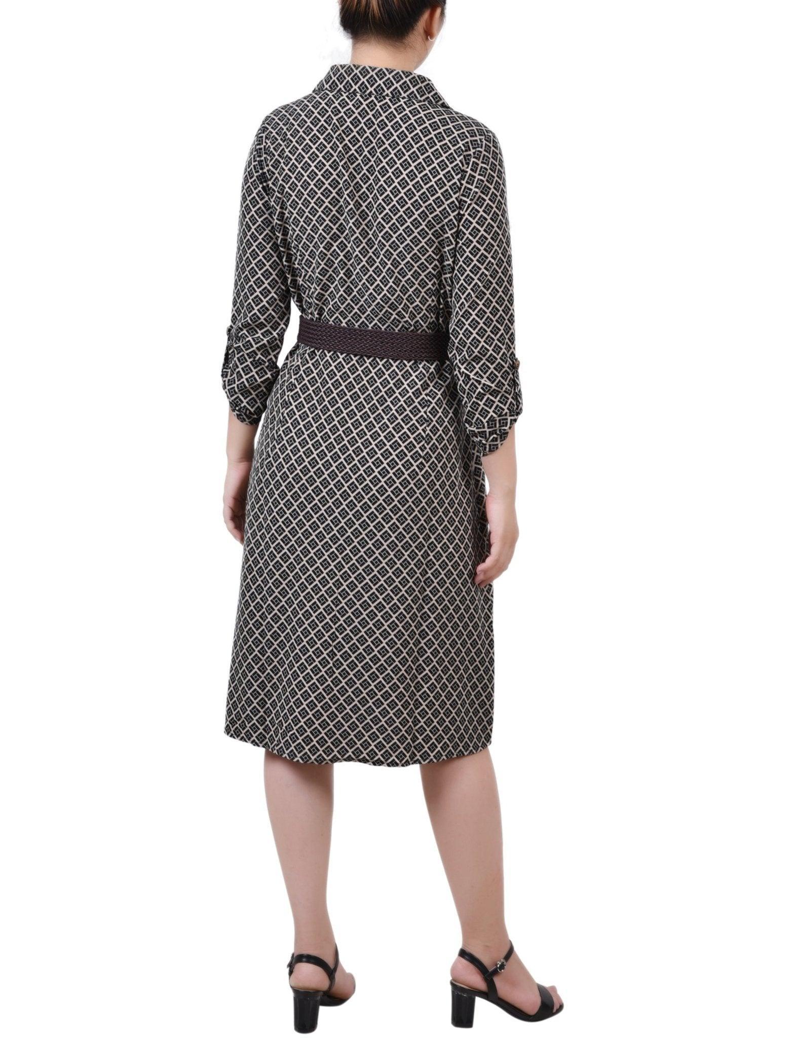 Doeskin Black Allie 3/4 Roll Tab Sleeve Shirtdress - Petite Product Image