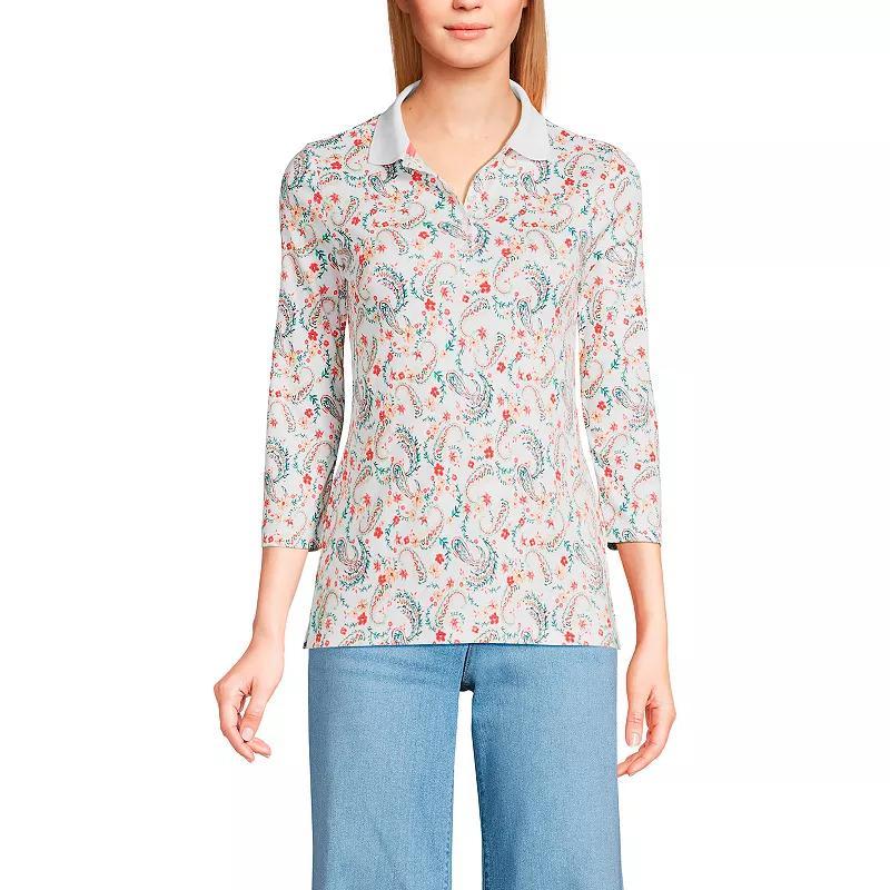 Petite Lands End Supima Cotton 3/4 Sleeve Polo Shirt, Womens Deep Blue Product Image