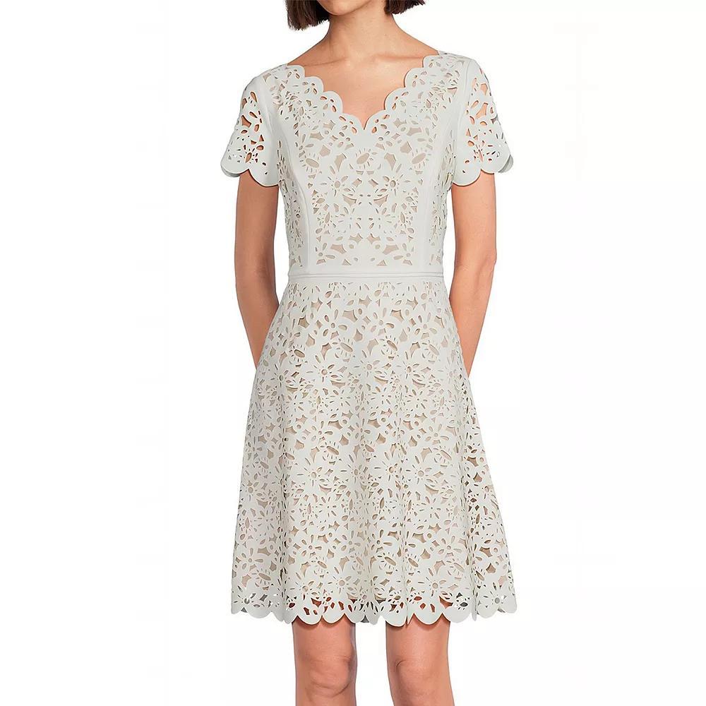 Women's Focus By Shani Cutout Overlay A-Line Dress, Size: 8, Pale Blue Nude Product Image