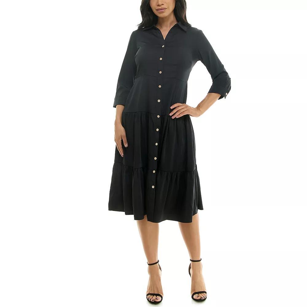 Women's Nina Leonard Button Front Shirt Dress, Size: Small, Black Product Image