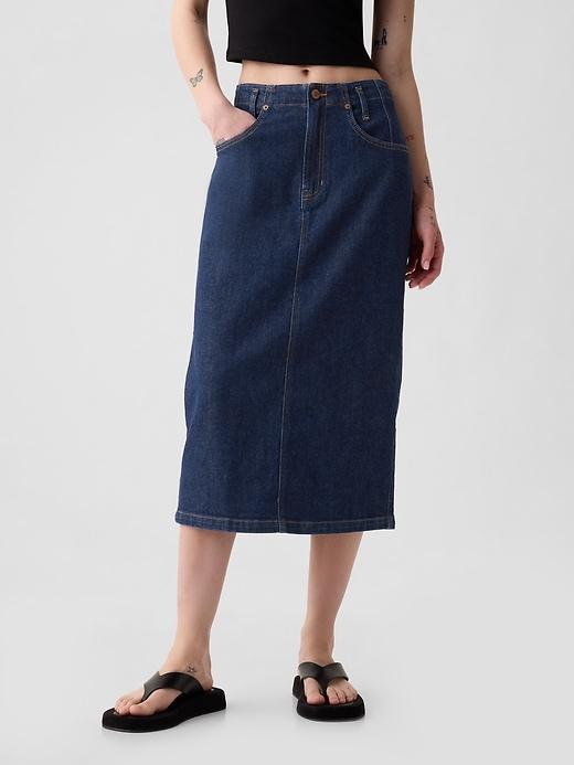 GapHeritage Button-Back Denim Midi Pencil Skirt Product Image