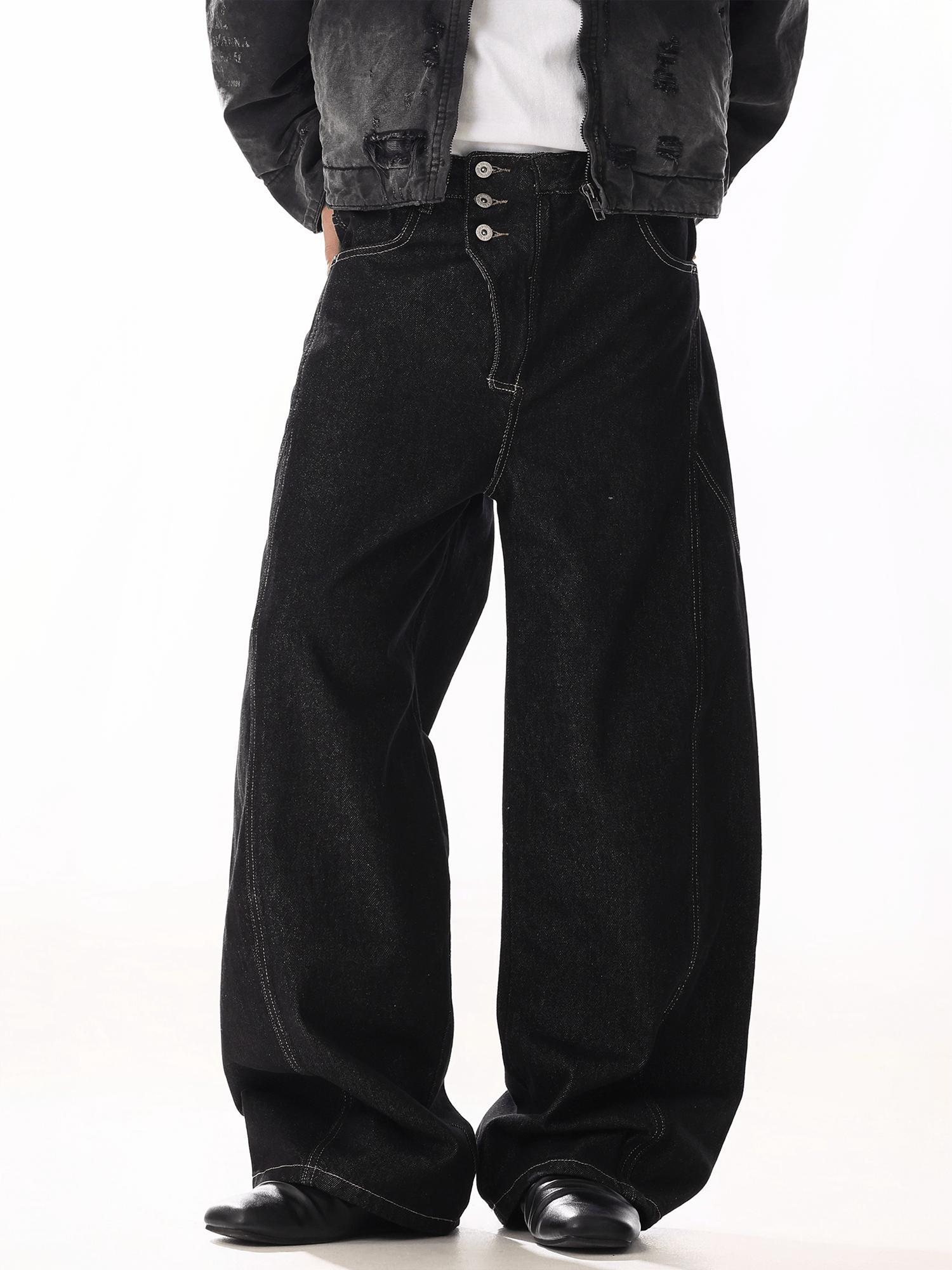 RT No. 19804 BLACK WIDE STRAIGHT DENIM JEANS Product Image