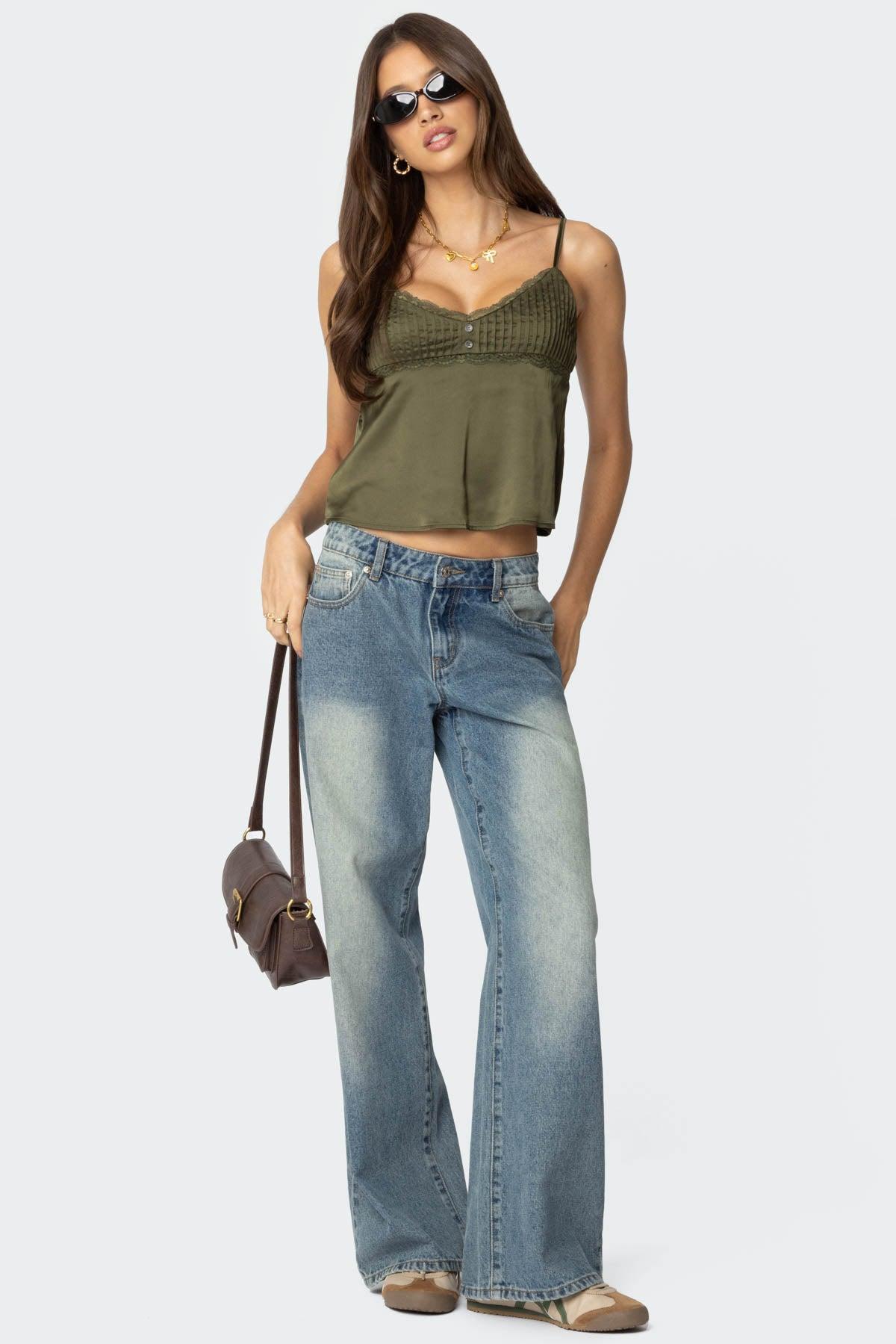 Blanca Satin Effect Lace Trim Tank Top Product Image